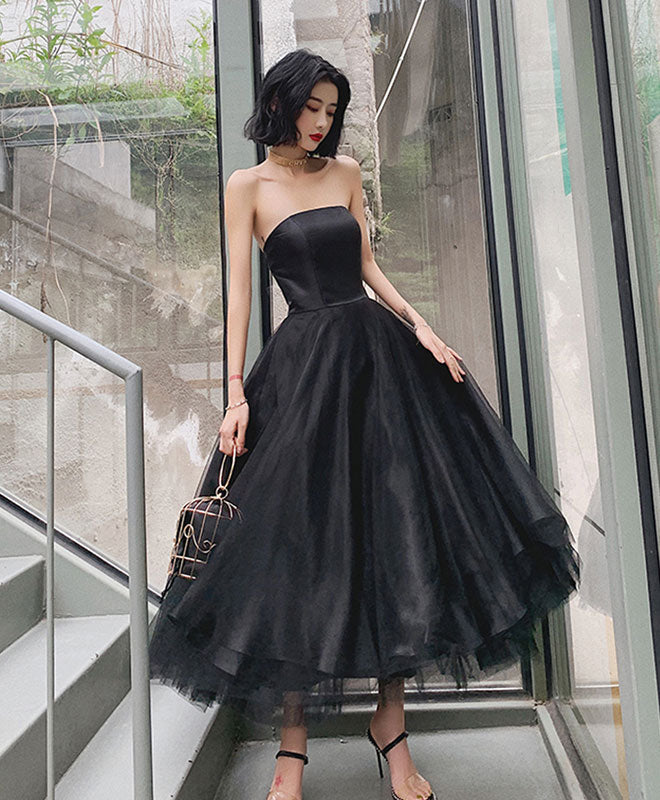Black tulle short prom dress, black ...